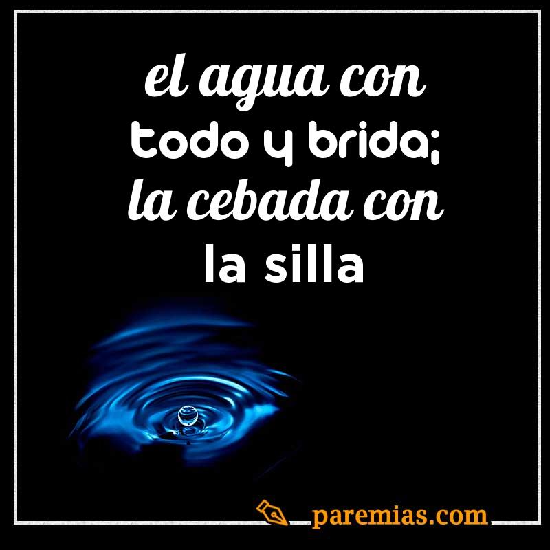 El agua con todo y brida; la cebada con la silla
