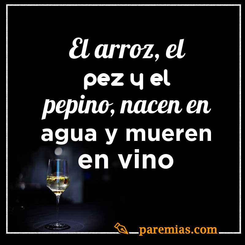 El arroz, el pez y el pepino, nacen en agua y mueren en vino